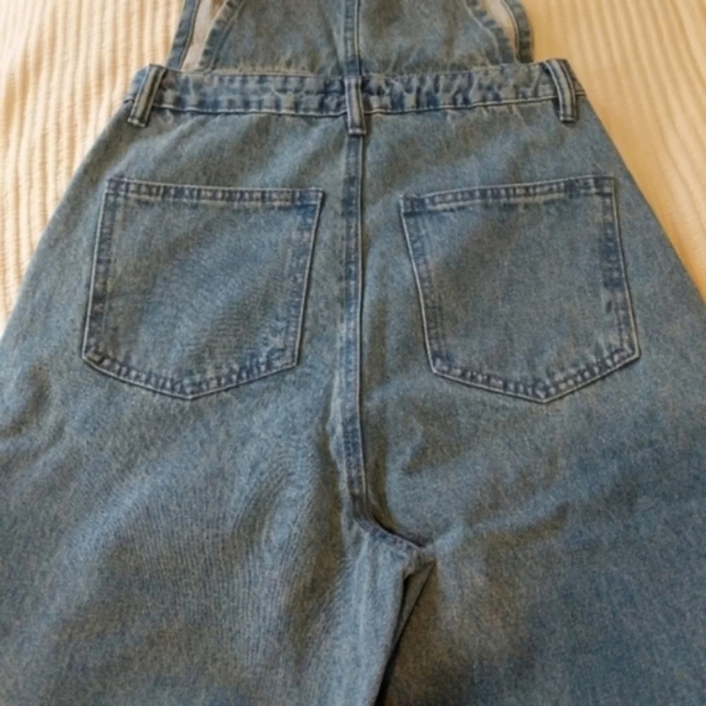 WeWoreWhat Slouchy Slit Overalls in Steel Jumpsuit Wide Straight Leg Blue - Picture 13 of 13